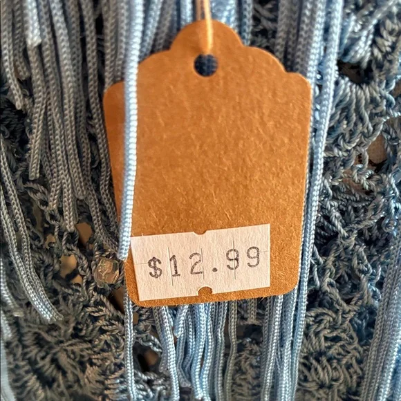 Stunning Blue Crochet Fringe Shawl with Rose Pattern, Fringes & Tiny Beads - Picture 2 of 4